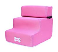 HshDUti Dog Stairs 3-Steps Pet Ladder for Dogs and Cats - Non-slip Pet Ramp Sofa Bed Ladder with Zippered Removeable Cover, Pet Toys Pet Stairs Steps Pink