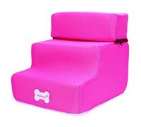 HshDUti Dog Stairs 3-Steps Pet Ladder for Dogs and Cats - Non-slip Pet Ramp Sofa Bed Ladder with Zippered Removeable Cover, Pet Toys Pet Stairs Steps Rose Red
