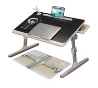 HshDUti Folding Lap Desk - Laptop Stand with Tablet Slot, Height & Angle Adjustable, Bed Tray Table with USB Charge Port, USB Light and Fan (Black)