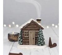 HshDUti Incense Holder for Sticks & Cones - Village Christmas House Ornaments - Resin Snowy Town with Xmas Tree & Log Cabin Burner