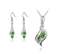 HshDUti Jewellery Set for Women, 925 Sterling Silver Plated Hook Dangle Drop Earrings & Necklace Pendant Set Cubic Zirconia Crystal Jewellery for Mother Wife Girlfriend Valentines's Day Gifts Green