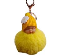 HshDUti Keyring Keychain for Women Men Cute Fur Pompom Sleeping Baby Doll Key Chains Keyrings Bags Charm Pendant Gifts for Women Girls Mother Mum Jewellery Yellow