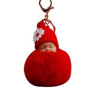 HshDUti Keyring Keychain for Women Men Cute Fur Pompom Sleeping Baby Doll Key Chains Keyrings Bags Charm Pendant Gifts for Women Girls Mother Mum Jewellery Red