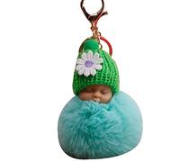 HshDUti Keyring Keychain for Women Men Cute Fur Pompom Sleeping Baby Doll Key Chains Keyrings Bags Charm Pendant Gifts for Women Girls Mother Mum Jewellery Mint Green
