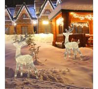 HshDUti Lighted Christmas Decorations, Outdoor Reindeer with LED Lights, Glittering Deer Festival Decoration for Yard Lawn Patio Porch Indoor Outdoor, Light up Deer Deocrations Battery Powered Yellow