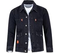 HshDUti Men's Denim Jeans Trucker Jacket Coats Casual Long Sleeves Mid Long Denim Jacket Jean Biker Coat Autumn Spring Jean Jacket Black 4XL