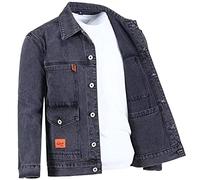 HshDUti Men's Denim Jeans Trucker Jacket Coats Casual Long Sleeves Mid Long Denim Jacket Jean Biker Coat Autumn Spring Jean Jacket Grey 5XL