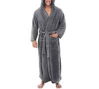HshDUti Mens Dressing Gown Fluffy Super Soft Hooded Bathrobe for Men Plush Fleece Perfect Loungewear Long Robe Nightwear Robe | Gifts for Men Grey S