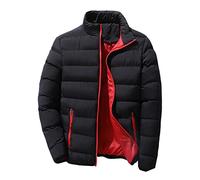 HshDUti Men's Insulated Jacket, Extra Warm, Durable Coat, Lightweight Design Puffer Jacket Down Jacket Padded Parka Autumn Winter Jacket Black+Red L