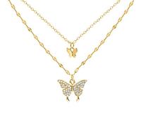 HshDUti S925 Sterling Silvers Butterfly Necklace for Women Double Layer Clavicle Chain Shiny CZ Necklace Dainty Gifts Mothers Day Party Jewelry Gift Valentine's Day Birthday for Her Gold