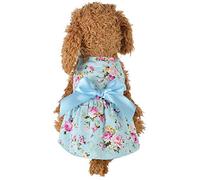 HshDUti Sweetie Bowknot Dog Dresses For Small Dogs Cats, Princess Doggie Shirts Girls Puppy Shirt Spring Summer Dog Clothes Flower Print Cotton Dog Costume Outfit Blue S