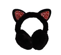 HshDUti Winter Ear Muffs for Women Girls - Cute-Cat Ears Plush Fluffy Ear Warmers - Winter Warm Earmuffs for Cold Weather Outdoor Cycling Running Skiing Ladies Gift Black