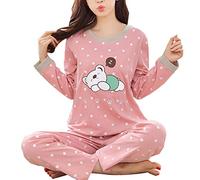 HshDUti Women Pajamas Set Winter Pajamas for Women Thin Cartoon Pijamas Printed Pijama Women Long Sleeve Cute Sleepwear Casual Winter Pyjamas Pink #1 M