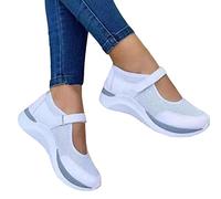 HshDUti Womens Breathable Mesh Walking Shoes Fashion Sneakers Comforble Wedge Platform Loafers Non Slip Work Shoes Adjustable Mary-Jane Shoes White 38