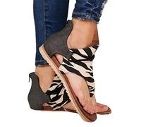 HshDUti Women's Flat Sandals Ladies Fashion Summer Sandals Thong Flat Sandals Leopard Snake Zebra Print Beach Sandals Flat Shoes Bohemian Casual Strappy Sandal Zebra Print 40