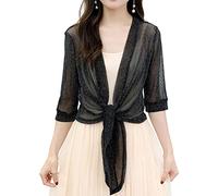 HshDUti Womens Summer Chiffon Short Jacket 3/4 Sleeve See Through Tops Kimono Cardigan Sexy Thin Sunscreen Coat Ladies Top Loose Cover Up Casual Lightweight Open Front Cardigans Black