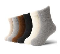 HSHEMBER 6Pair Fluffy Socks, Fluffy Socks Womens with Textured Finish, Fuzzy Socks and Fluffy Bed Socks for Indoor Wear, 5-Pair Pack in Assorted Neutral Colors