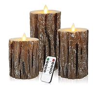 HSHHJSH Candles Lights LED Flameless Candles Light Dripless Real Wax LED Pillars Include Realistic Flickering Flames and Remote Control - Artificial Tree Bark Appearance