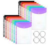 HSHHOOM 14 Pack A4 Plastic Wallets Punched Pockets, 11 Hole Expandable Document Folders with 4 Metal Binder Rings Label Pocket, Waterproof Files for School Office Home (Vertical)
