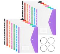 HSHHOOM 14 Pack A4 Plastic Wallets Punched Pockets, 11 Hole Expandable Document Folders with 4 Metal Binder Rings Label Pocket, Waterproof Files for School Office Home (Horizontal)