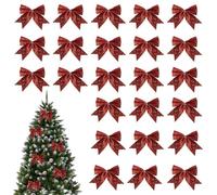 HSHHOOM 24 Pcs Glitter Christmas Bows, Red Christmas Tree Bows, Small Xmas Tree Decorations, Sequin Bow Ties for Christmas Birthday Party (HDJ-H)