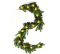 HSHHOOM 9FT/2.7M Christmas Garland with 30 LED Lights, Christmas Pine Garland With 204 Branch Tips, Greenery Xmas Garland for Indoor Outdoor Table Stairs Fireplace Mantle Holiday Christmas Decoration