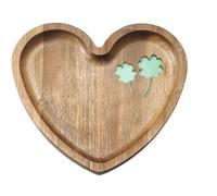 HSHQING Romantic Heart Shaped Platter Tray-9.5Inch Large Handmade Epoxy Wooden Serving Plate with Luck & Love Clover Symbol Design,Perfect for Any Occasion as a Gift