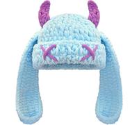 Hshsclth Bunny Chunky Beanie with Devil Horns Chenille Crochet Hat with Long Floppy Ears Cute Goth Rabbit Winter Skull Cap, Sky Blue, One size