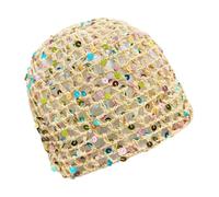 Hshsclth Sequin Crochet Hat for Women Lightweight Summer Beanie Glitter Open-Weave Headwear for Beach Rave Parties, Beige, One Size