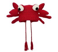 Hshsclth Unisex Crochet Crab Hat - Funny 3D Animal Beanie for Halloween, Costume Parties, and Photo Props, Red, One Size