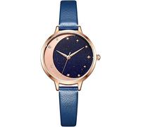 HSHTTKL Birthday Present Creative Fashion Watch, Romantic Moon Stars Dial Design Wrist Watch, Quartz Movement Watch with Leather Wrist Band Clothing Accessories
