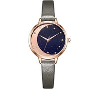 HSHTTKL Birthday Present Creative Fashion Watch, Romantic Moon Stars Dial Design Wrist Watch, Quartz Movement Watch with Leather Wrist Band Clothing Accessories