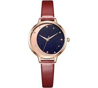 HSHTTKL Birthday Present Creative Fashion Watch, Romantic Moon Stars Dial Design Wrist Watch, Quartz Movement Watch with Leather Wrist Band Clothing Accessories
