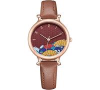 HSHTTKL Birthday Present Retro Chinese Style Watch for Women, 32mm Dial Folding Fans Design Quartz Watch, Wrist Watch with Adjustable PU Leather Strap Clothing Accessories