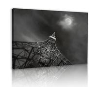 HSHWKSH Black and White Picture Print Eiffel Tower Wall Art Canvas, Moon Wall Printing Unique Romantic Paris Poster for Living Room Bedroom Office Home Decoration (Moon Canvas, 16X12inch, Framed)