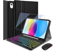 HSIAOZ Backlit Keyboard Case for iPad (A16) 11th Gen 11-inch 2025, iPad 10th Gen 10.9" 2022 with Screen Protector & Mouse, Rainbow Backlight Detachable Wireless Keyboard with PU Leather Folio Case