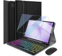 HSIAOZ Backlit Keyboard Case for Samsung Galaxy Tab A11 Plus/ A9 Plus 11inch with Screen Protector & Mouse, Rainbow Backlight Detachable Wireless Keyboard with PU Leather Folio Case for Tab A11+ Plus