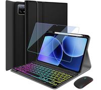 HSIAOZ Backlit Keyboard Case for Xiaomi Pad 7/7 Pro/8/8 Pro 11.2 Inch with Screen Protector & Mouse, Rainbow Backlight Detachable Wireless Keyboard with PU Leather Case for Xiaomi Pad 7/7 Pro/8/8 Pro