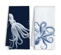 HSIASHENG Blue Octopus Beach Kitchen Towels, Coastal Nautical Dish Tea Towels, Beachy Ocean Animal Hand Towel for Bathroom Kitchen, Octopus Bathroom Decor, 16x24 Inches Set of 2