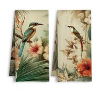 HSIASHENG Tropical Bird Botanical Kitchen Towels, Vintage Floral Dish Tea Towels, Exotic Cottagecore Bird Plant Decorative Hand Towel for Bathroom Kitchen, 16x24 Inch Set of 2