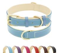 HSIGIO Leather Dog Collar for Small Medium and Large Dogs, Soft Padded Dog Leather Collar with Gold Buckle, Adjustable Genuine Leather Collars for Large Dogs(Teal Blue, L)