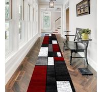 HSIRYAOHD Red Grey Geometric Rug Runner 1m/1.5m/2m/2.5m/3m/3.5m/4m/4.5m/5m/6m Long Hallway Carpet Runner, Machine Washable Soft Floor Mat (Size : 80×300cm/2.6ft×9.8ft)