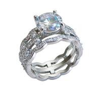 Hsitgexf Classic Round Cut Cubic Zirconia Solitaire Wedding Wide Band Rings Bridal Engagement Promise Rings,Three-Strand Wave Pattern Wide-Band Ring for her（9）