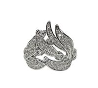Hsitgexf Cocktail Party Jewelry with Clear CZ Long Leaf Laurel Nature Branch Ring for Women Fashion Line Wide Statement Ring (US Size 10)