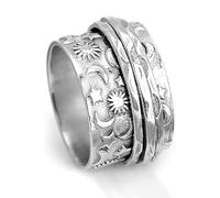 Hsitgexf Fashion Silver Fidget Ring Spinner Ring Moon Star Anxiety Ring for Women Men Hammered Thick Band Boho Band Meditation Stress Relief Birthday Gift, US Size 7, Cubic Zirconia