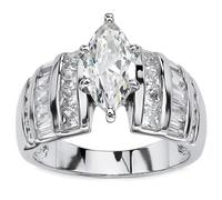 Hsitgexf Marquise/Cushion/Round Cut Baguette Engagement Ring for Women,Sterling Silver Simulated Diamond Cut Cubic Zirconia Wedding Band CZ Promise Ring, 8 UK, Silver, Cubic Zirconia