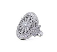 Hsitgexf Sparkly Boho Filigree Flower Ring Oval Pave Daisy Cubic Zirconia Cocktail Party Jewelry Engagement Wedding Statement Chunky Geometry Crystal Ring for Her（7）
