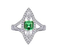 Hsitgexf Women's Marquise Shape Green Created Square Emerald CZ Engagement Ring, Solitaire Cubic Zirconia Wedding Promise Rings for Her Size 6-10（10）