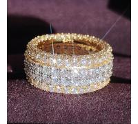 hsiyyecg 18K Yellow Gold Plated 4 Row Eternity Ring Cocktail Ring for Women, US Code 9