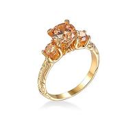 hsiyyecg 18K Yellow Gold Plated Engagement Rings for Women Round Cut 3-Stone Champagne Promise Rings Cubic Zirconia CZ Halo Wedding Bands Size 6-10（10）